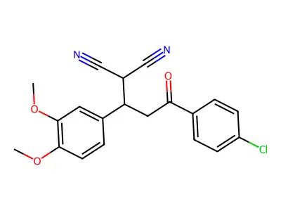 2-(3-(4-Chlorophenyl)-1-(3,4-dimethoxyphenyl)-3-oxopropyl)malononitrile structure