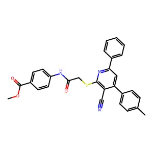 Methyl 4-(2-((3-cyano-6-phenyl-4-(p-tolyl)pyridin-2-yl)thio)acetamido)benzoate structure
