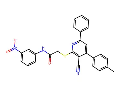 2-((3-Cyano-6-phenyl-4-(p-tolyl)pyridin-2-yl)thio)-N-(3-nitrophenyl)acetamide structure