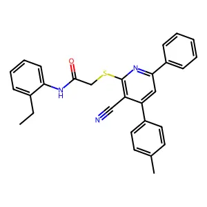 2-((3-Cyano-6-phenyl-4-(p-tolyl)pyridin-2-yl)thio)-N-(2-ethylphenyl)acetamide structure
