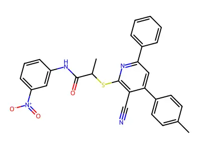 2-((3-Cyano-6-phenyl-4-(p-tolyl)pyridin-2-yl)thio)-N-(3-nitrophenyl)propanamide structure