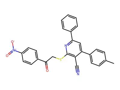 2-((2-(4-Nitrophenyl)-2-oxoethyl)thio)-6-phenyl-4-(p-tolyl)nicotinonitrile structure
