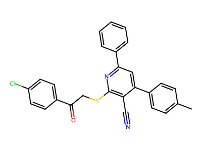 2-((2-(4-Chlorophenyl)-2-oxoethyl)thio)-6-phenyl-4-(p-tolyl)nicotinonitrile structure