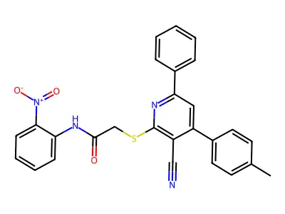 2-((3-Cyano-6-phenyl-4-(p-tolyl)pyridin-2-yl)thio)-N-(2-nitrophenyl)acetamide structure