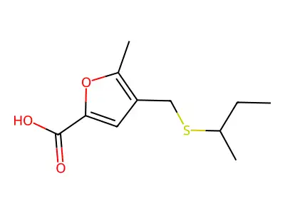 4-[(Sec-butylsulfanyl)methyl]-5-methyl-2-furoic acid structure