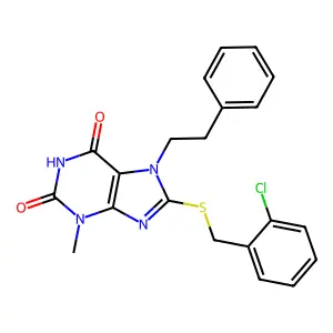8-(2-Chloro-benzylsulfanyl)-3-methyl-7-phenethyl-3,7-dihydro-purine-2,6-dione structure