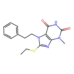 8-(ethylsulfanyl)-3-methyl-7-(2-phenylethyl)-3,7-dihydro-1H-purine-2,6-dione structure