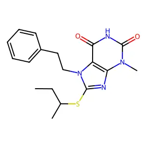 8-sec-Butylsulfanyl-3-methyl-7-phenethyl-3,7-dihydro-purine-2,6-dione structure
