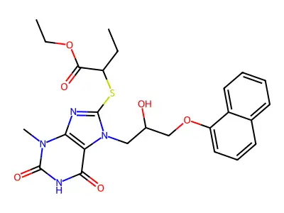 ethyl 2-({7-[2-hydroxy-3-(1-naphthyloxy)propyl]-3-methyl-2,6-dioxo-2,3,6,7-tetrahydro-1H-purin-8-yl}sulfanyl)butanoate structure