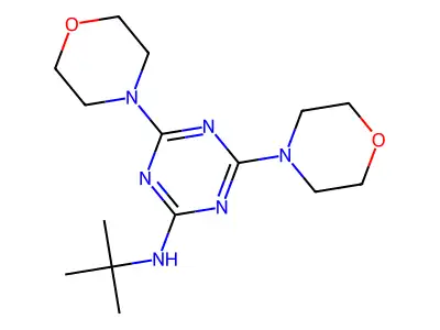 N-tert-butyl-4,6-dimorpholin-4-yl-1,3,5-triazin-2-amine structure