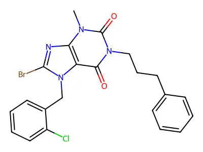 8-Bromo-7-[(2-chlorophenyl)methyl]-3-methyl-1-(3-phenylpropyl)purine-2,6-dione structure