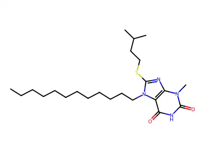 7-dodecyl-8-(isopentylsulfanyl)-3-methyl-3,7-dihydro-1H-purine-2,6-dione structure
