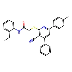 2-((3-Cyano-4-phenyl-6-(p-tolyl)pyridin-2-yl)thio)-N-(2-ethylphenyl)acetamide structure