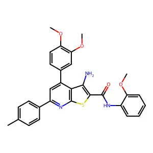 3-Amino-4-(3,4-dimethoxyphenyl)-N-(2-methoxyphenyl)-6-(p-tolyl)thieno[2,3-b]pyridine-2-carboxamide structure