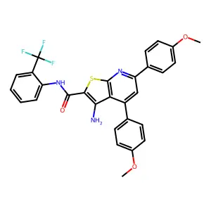 3-Amino-4,6-bis(4-methoxyphenyl)-N-(2-(trifluoromethyl)phenyl)thieno[2,3-b]pyridine-2-carboxamide structure