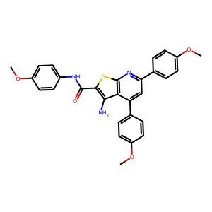 3-amino-N,4,6-tris(4-methoxyphenyl)thieno[2,3-b]pyridine-2-carboxamide structure