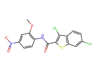 3,6-dichloro-N-(2-methoxy-4-nitrophenyl)-1-benzothiophene-2-carboxamide structure