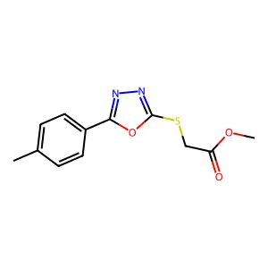 Methyl 2-((5-(p-tolyl)-1,3,4-oxadiazol-2-yl)thio)acetate structure
