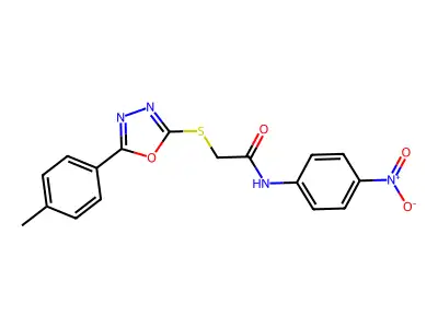 N-(4-nitrophenyl)-2-((5-(p-tolyl)-1,3,4-oxadiazol-2-yl)thio)acetamide structure