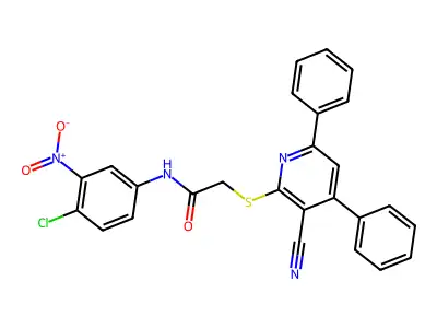 N-(4-Chloro-3-nitrophenyl)-2-((3-cyano-4,6-diphenylpyridin-2-yl)thio)acetamide structure