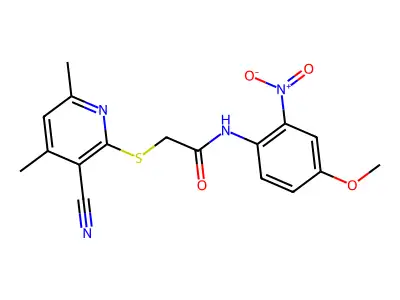 2-((3-Cyano-4,6-dimethylpyridin-2-yl)thio)-N-(4-methoxy-2-nitrophenyl)acetamide structure