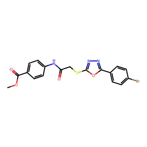 Methyl 4-(2-((5-(4-bromophenyl)-1,3,4-oxadiazol-2-yl)thio)acetamido)benzoate structure
