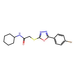 2-{[5-(4-bromophenyl)-1,3,4-oxadiazol-2-yl]sulfanyl}-N-cyclohexylacetamide structure