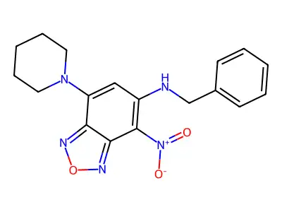 N-benzyl-4-nitro-7-piperidin-1-yl-2,1,3-benzoxadiazol-5-amine structure