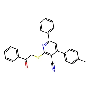 2-((2-Oxo-2-phenylethyl)thio)-6-phenyl-4-(p-tolyl)nicotinonitrile structure
