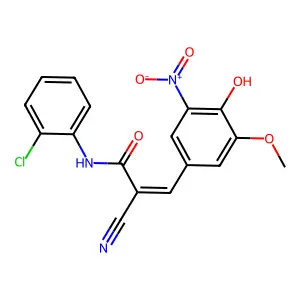 N-(2-chlorophenyl)-2-cyano-3-(4-hydroxy-3-methoxy-5-nitrophenyl)prop-2-enamide structure
