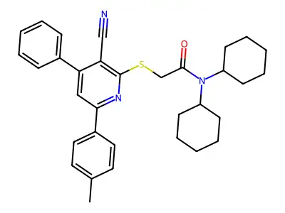 2-((3-Cyano-4-phenyl-6-(p-tolyl)pyridin-2-yl)thio)-N,N-dicyclohexylacetamide structure