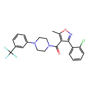 [3-(2-chlorophenyl)-5-methyl-1,2-oxazol-4-yl]-[4-[3-(trifluoromethyl)phenyl]piperazin-1-yl]methanone structure