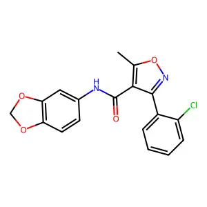 N-(1,3-benzodioxol-5-yl)-3-(2-chlorophenyl)-5-methyl-1,2-oxazole-4-carboxamide structure