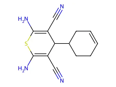 2,6-diamino-4-(cyclohex-3-en-1-yl)-4H-thiopyran-3,5-dicarbonitrile structure
