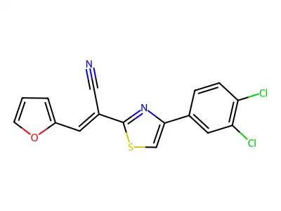 (E)-2-(4-(3,4-dichlorophenyl)thiazol-2-yl)-3-(furan-2-yl)acrylonitrile structure