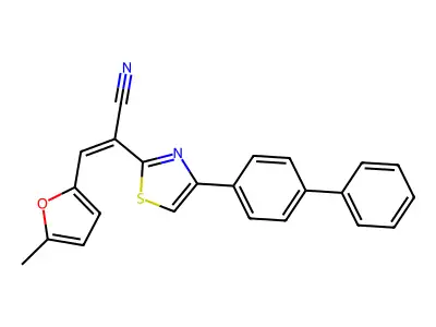 (Z)-2-(4-([1,1'-biphenyl]-4-yl)thiazol-2-yl)-3-(5-methylfuran-2-yl)acrylonitrile structure