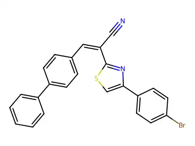 (Z)-2-[4-(4-bromophenyl)-1,3-thiazol-2-yl]-3-(4-phenylphenyl)prop-2-enenitrile structure