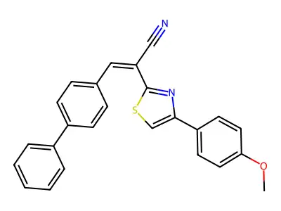 (Z)-2-[4-(4-methoxyphenyl)-1,3-thiazol-2-yl]-3-(4-phenylphenyl)prop-2-enenitrile structure