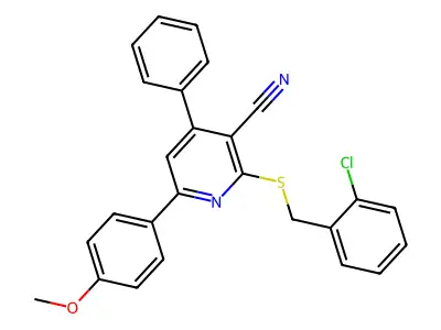 2-((2-Chlorobenzyl)thio)-6-(4-methoxyphenyl)-4-phenylnicotinonitrile structure