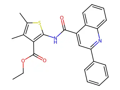 Ethyl 4,5-dimethyl-2-(2-phenylquinoline-4-carboxamido)thiophene-3-carboxylate structure