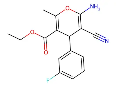 ethyl 6-amino-5-cyano-4-(3-fluorophenyl)-2-methyl-4H-pyran-3-carboxylate structure