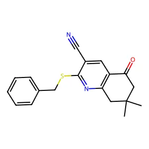2-(Benzylsulfanyl)-7,7-dimethyl-5-oxo-5,6,7,8-tetrahydroquinoline-3-carbonitrile structure