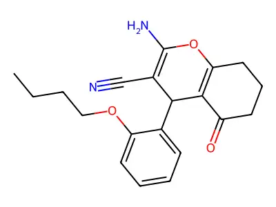 2-amino-4-(2-butoxyphenyl)-5-oxo-5,6,7,8-tetrahydro-4H-chromene-3-carbonitrile structure