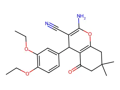 2-amino-4-(3,4-diethoxyphenyl)-7,7-dimethyl-5-oxo-5,6,7,8-tetrahydro-4H-chromene-3-carbonitrile structure