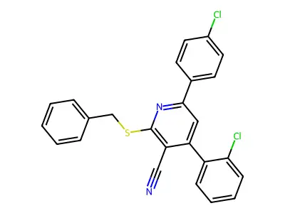2-(Benzylthio)-4-(2-chlorophenyl)-6-(4-chlorophenyl)nicotinonitrile structure