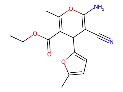 ethyl 6-amino-5-cyano-2-methyl-4-(5-methylfuran-2-yl)-4H-pyran-3-carboxylate structure