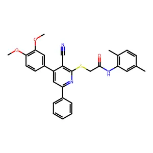 2-((3-Cyano-4-(3,4-dimethoxyphenyl)-6-phenylpyridin-2-yl)thio)-N-(2,5-dimethylphenyl)acetamide structure