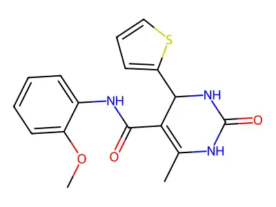 N-(2-methoxyphenyl)-6-methyl-2-oxo-4-(thiophen-2-yl)-1,2,3,4-tetrahydropyrimidine-5-carboxamide structure