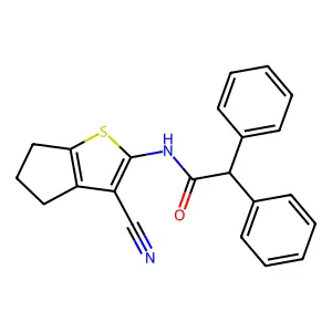 N-(3-cyano-5,6-dihydro-4H-cyclopenta[b]thiophen-2-yl)-2,2-diphenylacetamide structure