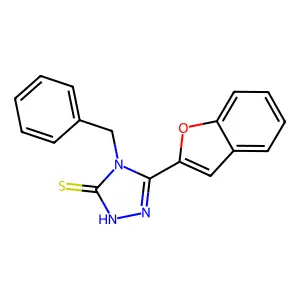 5-(1-benzofuran-2-yl)-4-benzyl-4H-1,2,4-triazol-3-yl hydrosulfide structure